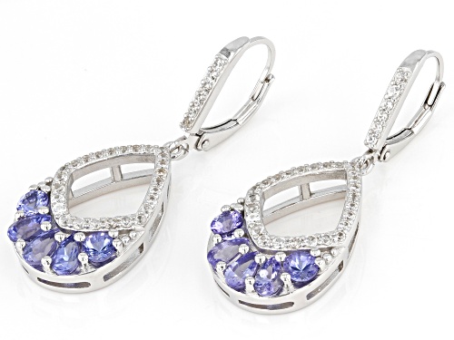 1.55ctw Tanzanite With 0.78ctw White Zircon Rhodium Over Sterling Silver Dangle Earrings