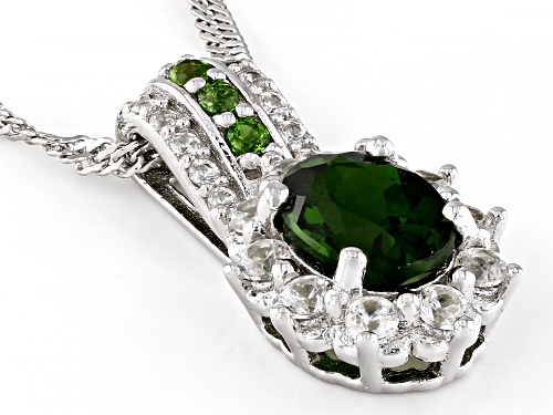 1.10ctw Mixed Shapes Chrome Diopside With 0.54ctw Zircon Platinum Over Silver Pendant Chain