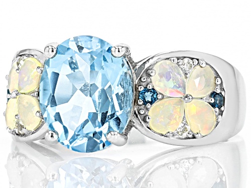 3.85ct Oval Glacier Topaz™ With 0.78ctw Multi-Gem Rhodium Over Sterling Silver Ring - Size 7