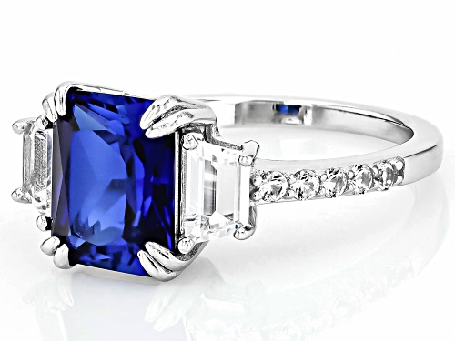 2.72ct Lab Created Blue Sapphire With .38ctw Lab Created White Sapphire Rhodium Over Silver Ring - Size 6