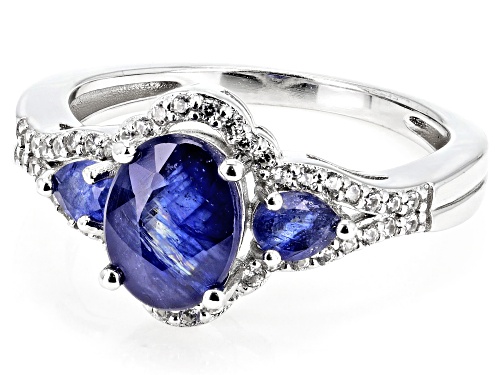 1.57ctw Mahaleo® Blue Sapphire With .28ctw White Zircon Rhodium Over Silver Ring - Size 9