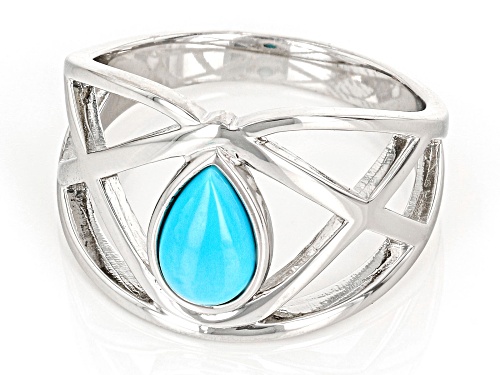 8x5mm Pear Shape Cabochon Sleeping Beauty Turquoise Platinum Over Sterling Silver Solitaire Ring - Size 10
