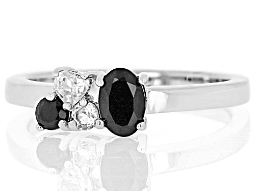 0.53ctw Mixed Shapes Black Spinel With 0.91ctw White Topaz Rhodium Over Sterling Silver Ring - Size 7