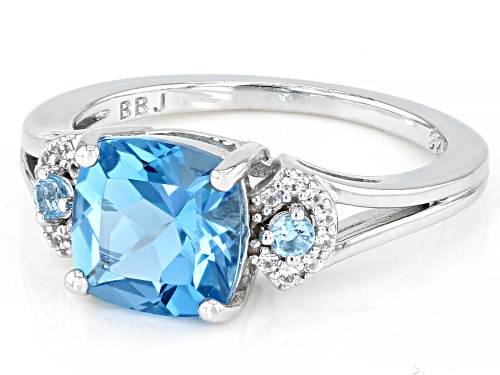 2.42ctw Swiss Blue Topaz With 0.09ctw White Zircon Rhodium Over Sterling Silver Ring - Size 10