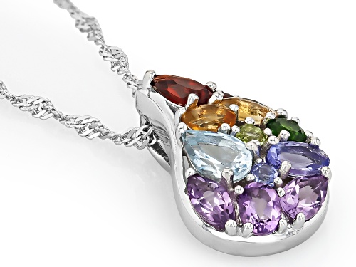 1.80ctw Mixed Shapes Multi-Gem Rhodium Over Silver Teardrop Pendant With Chain