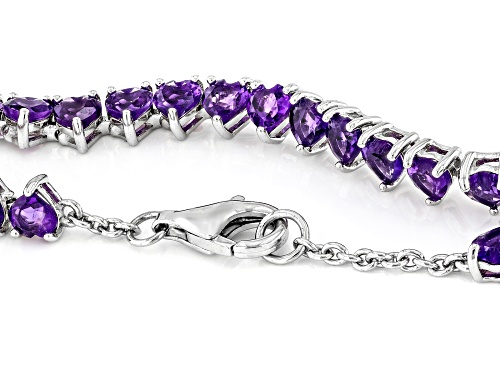 6.63ctw Heart African Amethyst Rhodium Over Sterling Silver Tennis Bracelet - Size 8