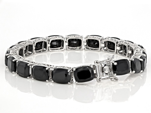 55.10ctw Cushion Black Spinel Rhodium Over Sterling Silver Tennis Bracelet - Size 7.25