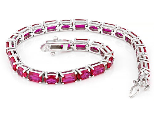 7.30ctw Rectangular Octagonal & 4.43ctw Oval Lab Created Ruby Rhodium Over Silver Tennis Bracelet - Size 8