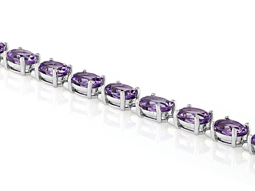12.11ctw Oval Brazilian Amethyst Rhodium Over Sterling Silver Tennis Bracelet - Size 8