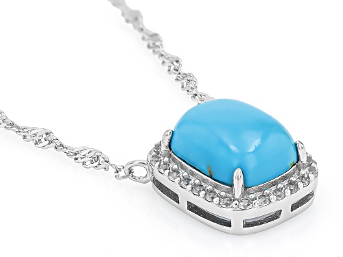10x8mm Sleeping Beauty Turquoise With 0.36ct White Zircon Rhodium Over Silver Pendant With Chain