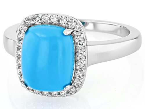 10x8mm Cushion Sleeping Beauty Turquoise With .36ctw White Zircon Rhodium Over Sterling Silver Ring - Size 8