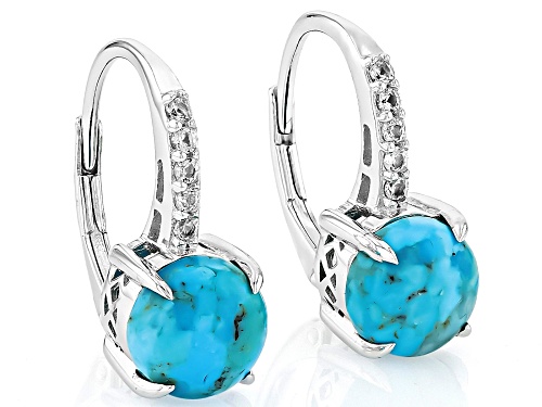 8mm Round Cabochon Turquoise With .05ctw Lab White Sapphire Rhodium Over Sterling Silver Earrings