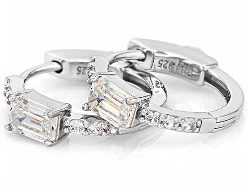 1.53ct Emerald Cut Strontium Titanate With 0.43ctw White Zircon Rhodium Over Silver Hoop Earrings