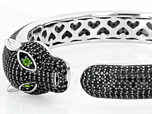 76.50ctw Black Spinel With 0.23ctw Round Chrome Diopside Rhodium Over Silver Bangle Bracelet