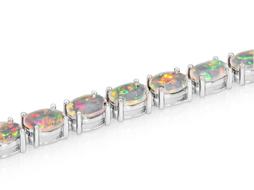 10.13ctw Oval Ethiopian Opal Rhodium Over Sterling Silver Tennis Bracelet - Size 8