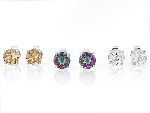 9.18ctw Round Multicolor Quartz Rhodium Over Sterling Silver Earrings Set