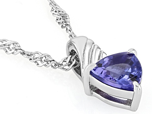 0.68ct Trillion Tanzanite With .04ctw Moissanite Platinum Over Sterling Silver Pendant With Chain