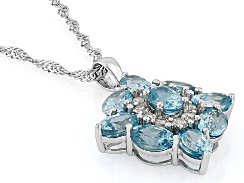 5.74ct Oval Blue Zircon With 0.44ctw White Zircon Rhodium Over Sterling Silver Pendant With Chain