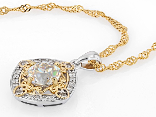 1.87ct Old European Cut Strontium Titanate, 0.19ctw Moissanite Rhodium Over Silver Pendant w/Chain