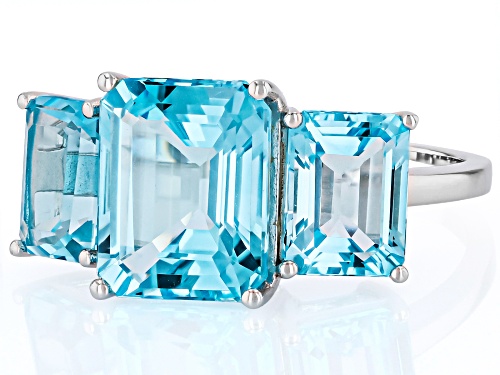 8.20ctw Rectangular Octagonal Glacier Topaz™ Rhodium Over Sterling Silver 3-Stone Ring - Size 9