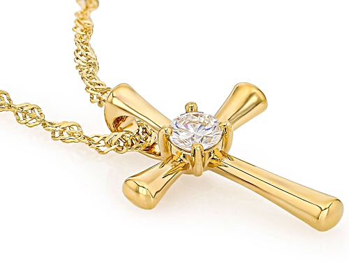0.34ct Strontium Titanate 18k Yellow Gold Over Sterling Silver Cross Pendant With Chain