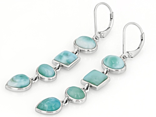 Mixed Shapes Larimar Rhodium Over Sterling Silver Dangle Earrings