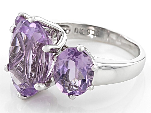 6.93ctw Oval Brazilian Amethyst Rhodium Over Silver 3-Stone Ring - Size 7