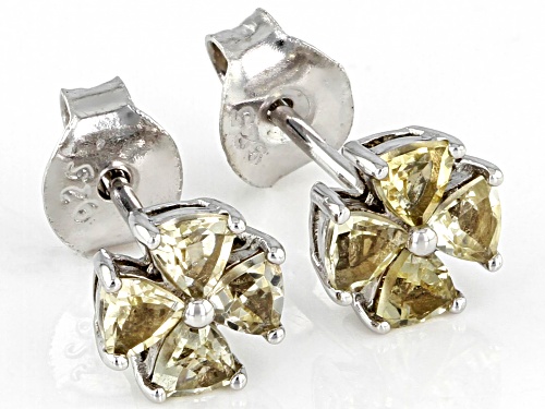 .61ctw Trillion Yellow Beryl Rhodium Over Sterling Silver Stud Earrings. WEB ONLY