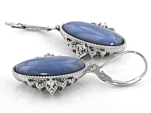 20x8mm Oval Angelite With .07ctw Round Rhodium Over Sterling Silver Dangle Earrings