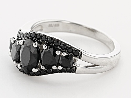 1.94ctw Oval and round black spinel rhodium over sterling silver ring - Size 8