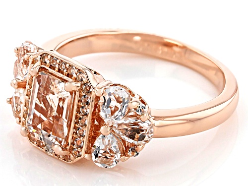 .77ct Emerald Cut Morganite and .65ctw White Topaz 18k Rose Gold Over Sterling Silver Ring - Size 9