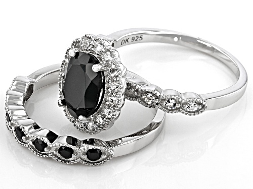 1.70ct Oval and 0.24ctw Round Black Spinel With 0.51ctw Zircon Rhodium