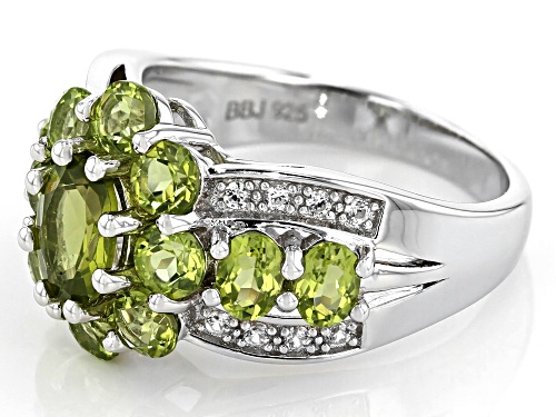 2.68ctw Oval and Round Manchurian Peridot™ & .16ctw Zircon Rhodium Over Sterling Silver Ring - Size 7
