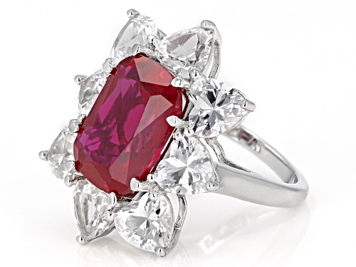 6.07ct lab ruby with 5.44ctw lab white sapphire rhodium over sterling silver ring - Size 7