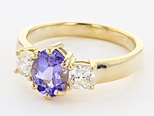 1.08ct oval tanzanite with 0.66ctw white strontium titanate 18K gold over sterling silver ring - Size 8