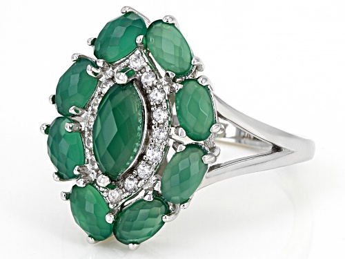 2.00CTW MIXED SHAPES GREEN ONYX WITH .19CTW WHITE ZIRCON RHODIUM OVER STERLING SILVER RING - Size 8