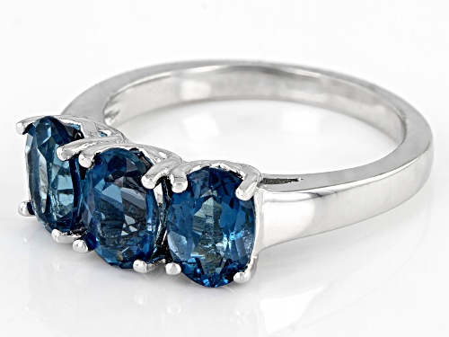 2.7ctw Oval London Blue Topaz Rhodium Over Sterling Silver 3-stone Ring - Size 9