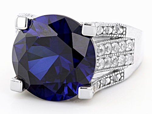 10.63ct Round Lab Created Sapphire with .85ctw White Topaz Rhodium Over Sterling Silver Ring - Size 7