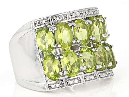 3.83ctw Oval Manchurian Peridot(TM) Rhodium Over Sterling Silver Ring - Size 7