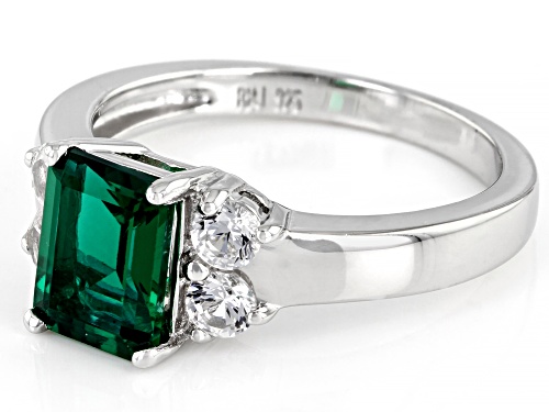 1.10ct Emerald Cut Lab Created Emerald with .52ctw Lab Created Sapphire Rhodium Over Silver Ring - Size 10