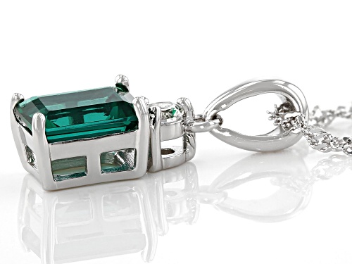 1.10ct Lab Created Emerald, .14ct Lab Created White Sapphire Rhodium Over Silver Pendant/Chain