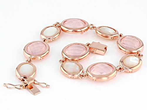 12x10mm Rose Quartz & 10x8mm Mother-of-Pearl 18k Rose Gold Over Silver Tennis Bracelet - Size 8