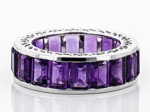 7.25ctw Emerald Cut African Amethyst Rhodium Over Sterling Silver Eternity Band Ring - Size 8