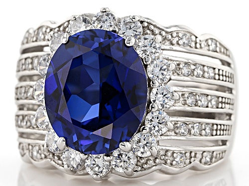 Charles Winston For Bella Luce®7.35ctw Lab Sapphire & Diamond Simulant Rhodium Over Silver Ring - Size 10