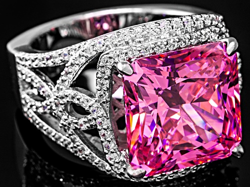 Charles Winston For Bella Luce ® 17.04ctw Pink & White Diamond Simulant Rhodium Over Silver Ring - Size 9