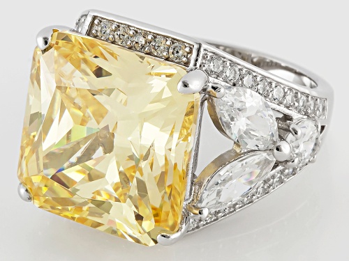 Charles Winston For Bella Luce ® 22.60ctw Canary & White Diamond Simulant Rhodium Over Silver Ring - Size 9