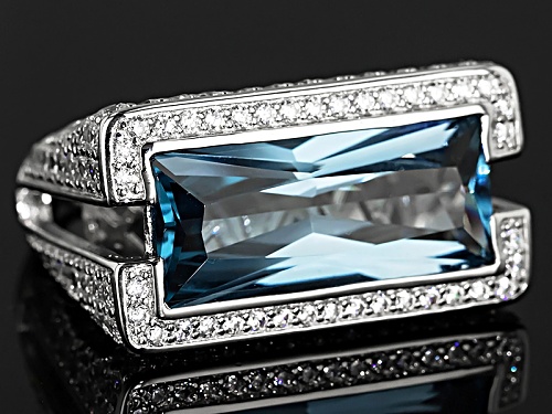 Charles Winston For Bella Luce®14.84ctw Blue & White Diamond Simulant Rhodium Over Sterling Ring - Size 5
