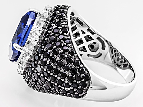 Charles Winston For Bella Luce®13.70ctw Tanz/White/Black Dia Simulants Rhodium Over Silver Ring - Size 7