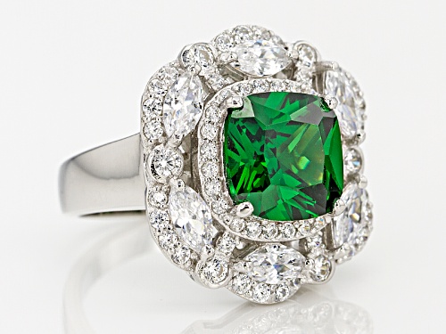 Charles Winston For Bella Luce ® 9.59ctw Emerald & Diamond Simulants Rhodium Over Sterling Ring - Size 7
