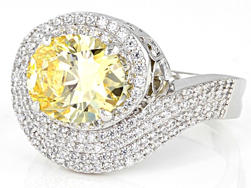 Charles Winston For Bella Luce® Canary & White Diamond Simulant Rhodium Over Sterling Silver Ring - Size 5